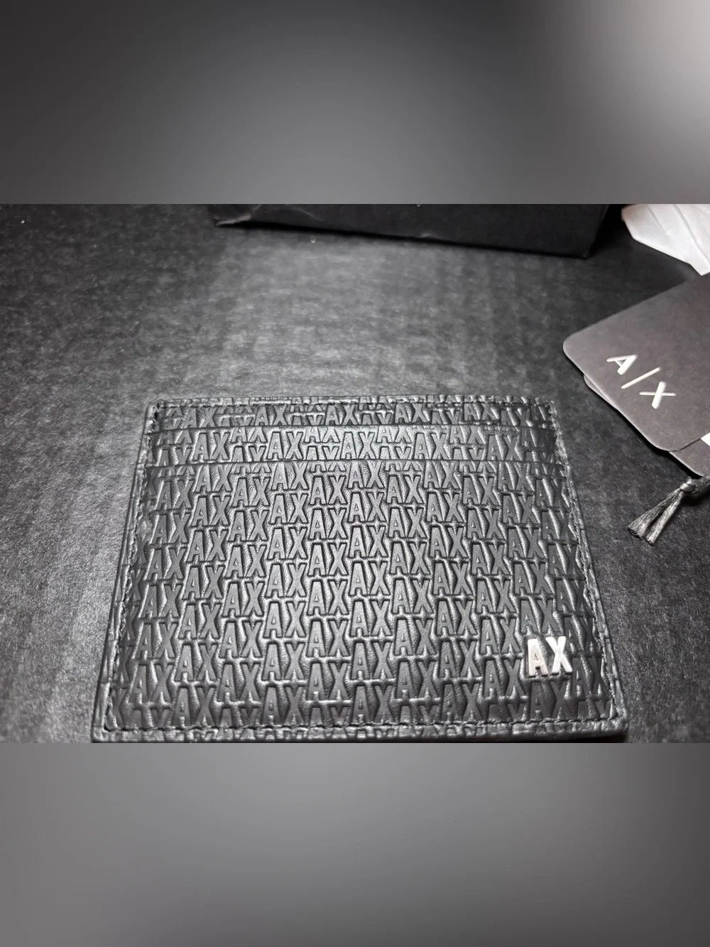 Armani Exchange NWT Black Embossed Logo Card Holder